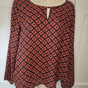 Ava Brand Geometric Women's Blouse - Blue and Burnt Orange